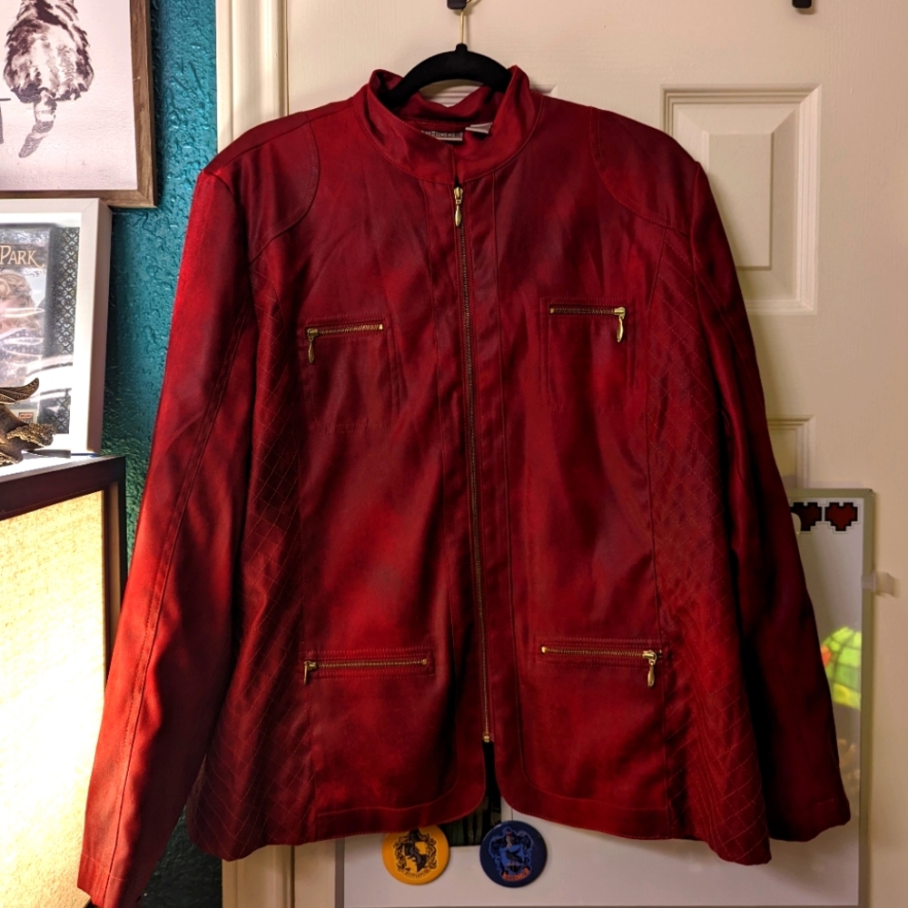 Chico's Moto Red Jacket Size 3